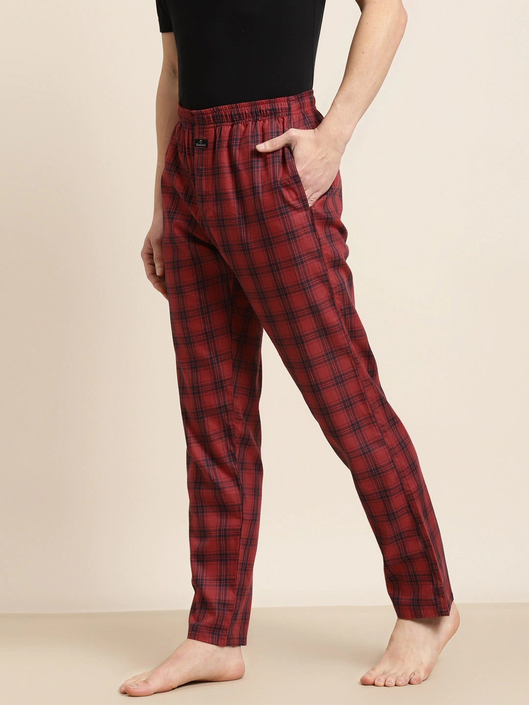 Men Navy-Red Checks Pure Cotton Relaxed Fit Casual Lounge Pant