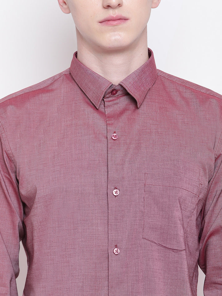 Men Red Chambray Solid Slim Fit Formal Shirt