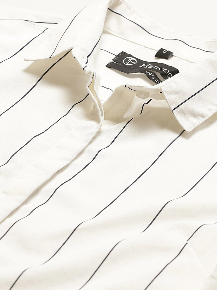 Women White Stripes Pure Cotton Slim Fit Formal Shirt