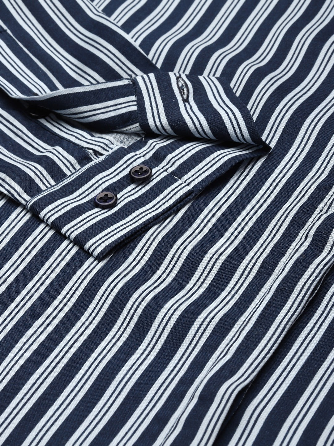 Women Navy & Sky Stripes Pure Cotton Slim Fit Formal Shirt