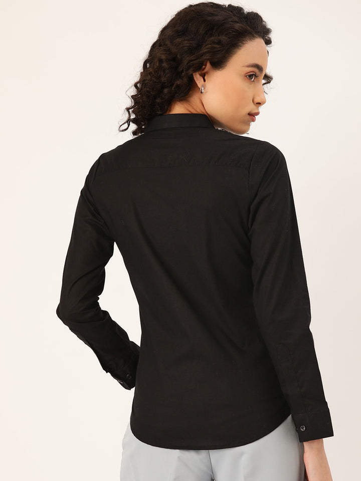 Women Black Solids Pure Cotton Slim Fit Formal Shirt