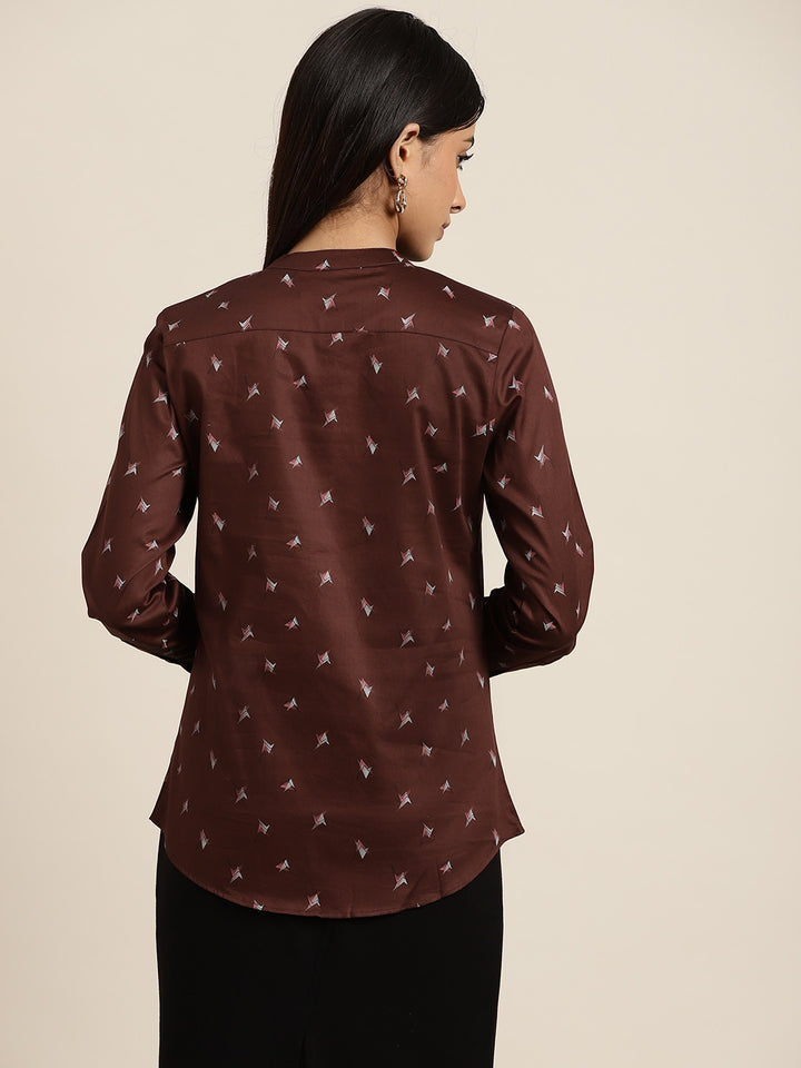 Women Maroon Printed Pure Cotton Slim Fit Formal Top