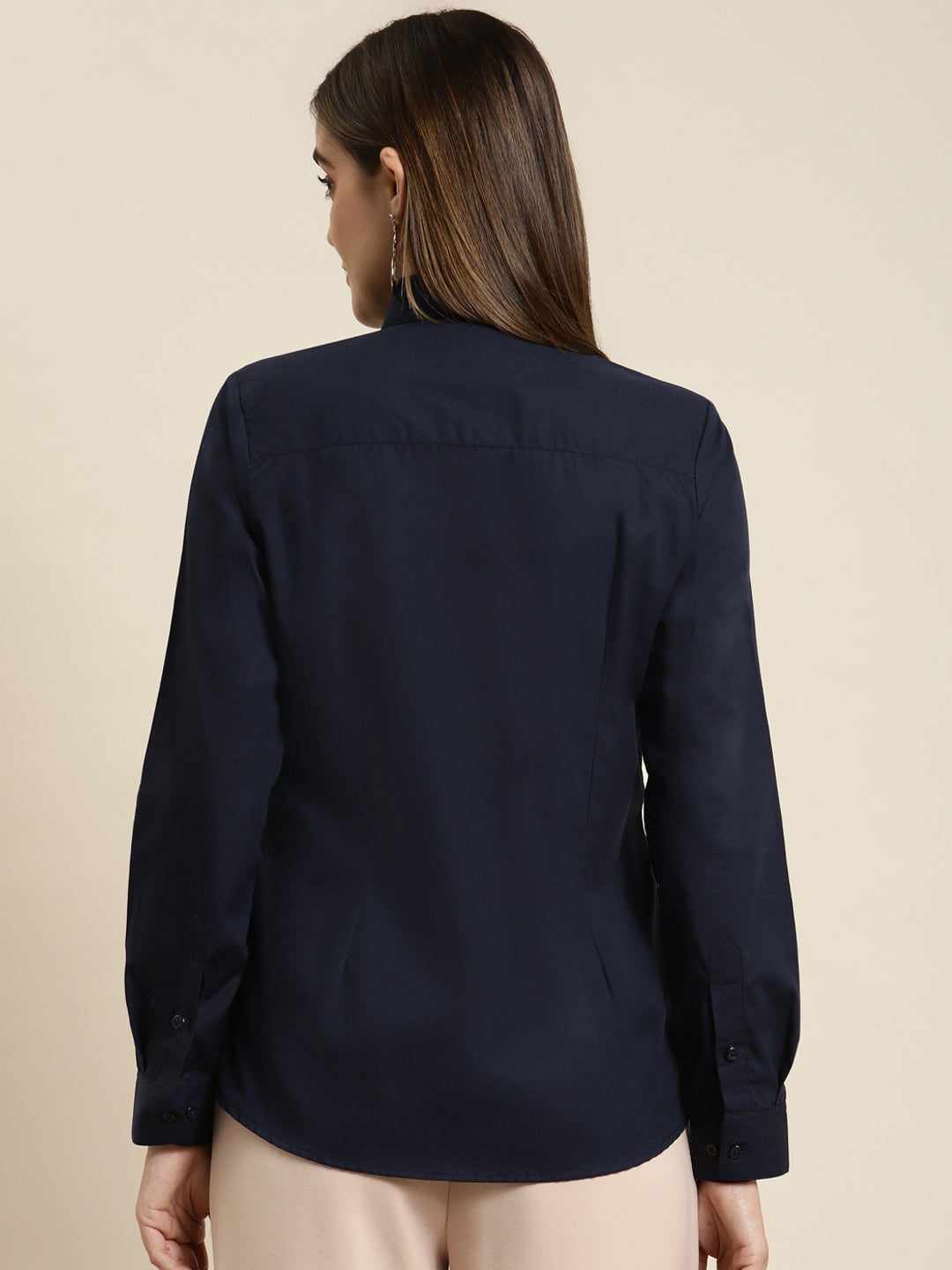 Women Navy Solid Pure Cotton Regular Fit Formal Shirt