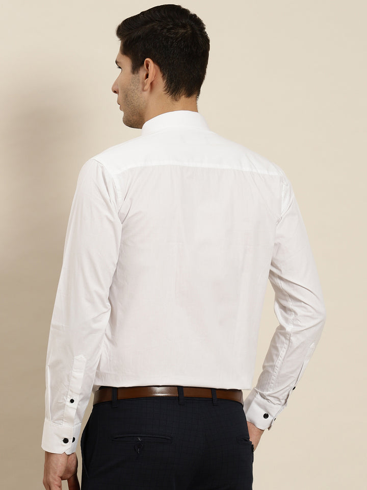 Men White Solid Pure Cotton Slim Fit Formal Shirt