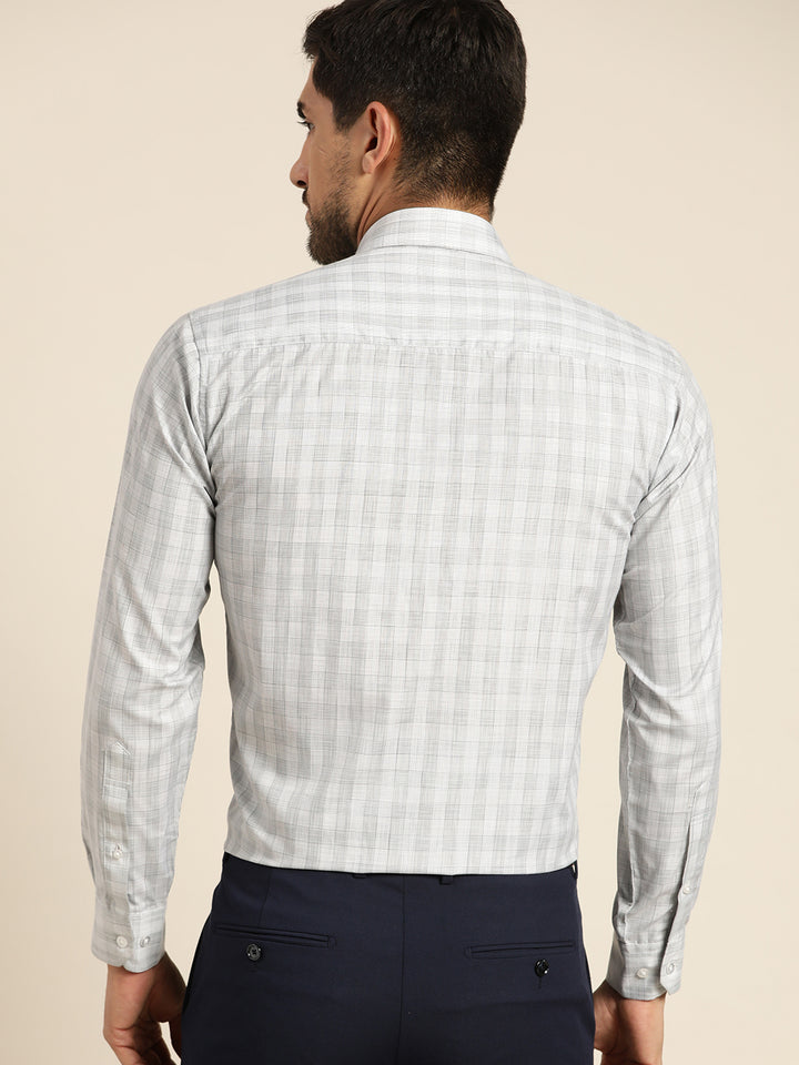 Men Grey Checked Cotton Rich Slim Fit Formal Shirt