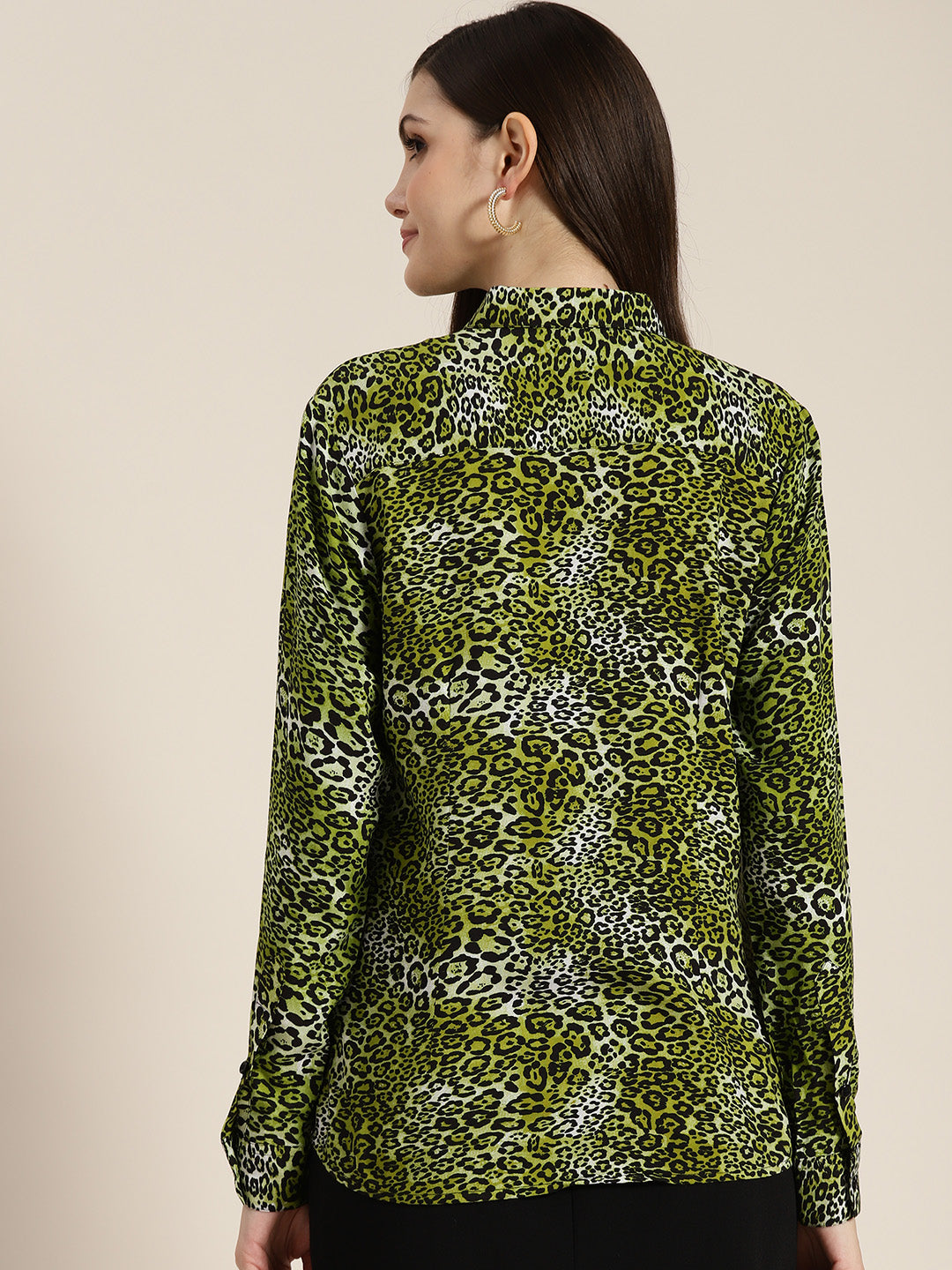 Women Green Printed Viscose Rayon Regular Fit Formal Shirt