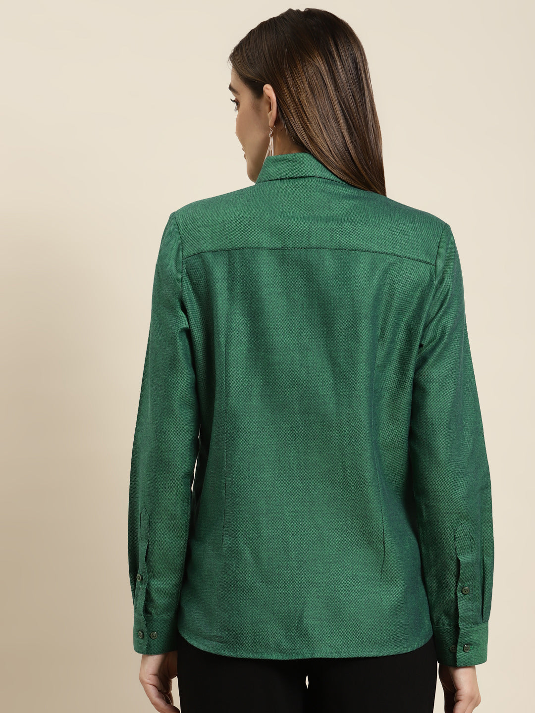 Women Green Solid Pure Cotton Regular Fit Formal Shirt