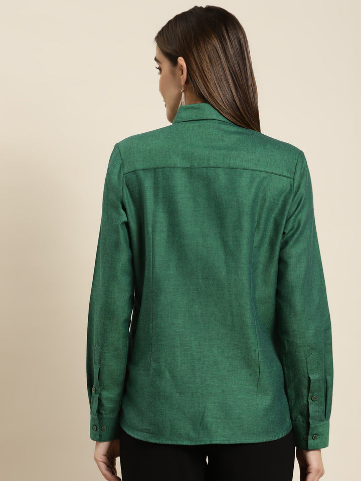 Women Green Solid Pure Cotton Regular Fit Formal Shirt