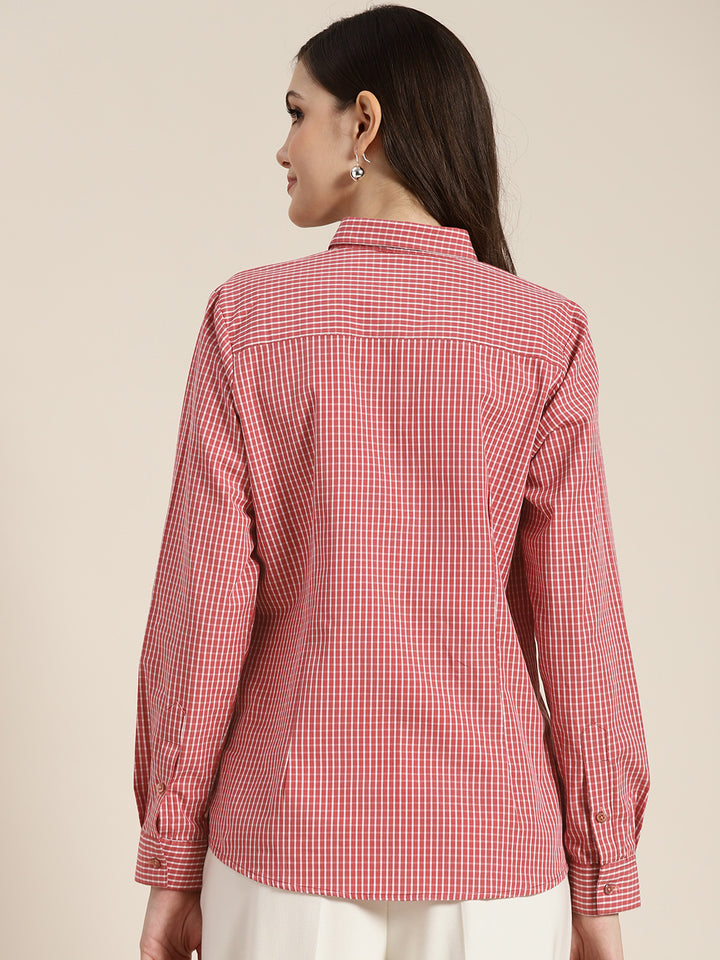 Women Pink Checked Pure Cotton Regular Fit Formal Shirt