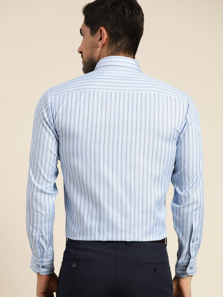 Men Blue Striped Cotton Rich Slim Fit Formal Shirt