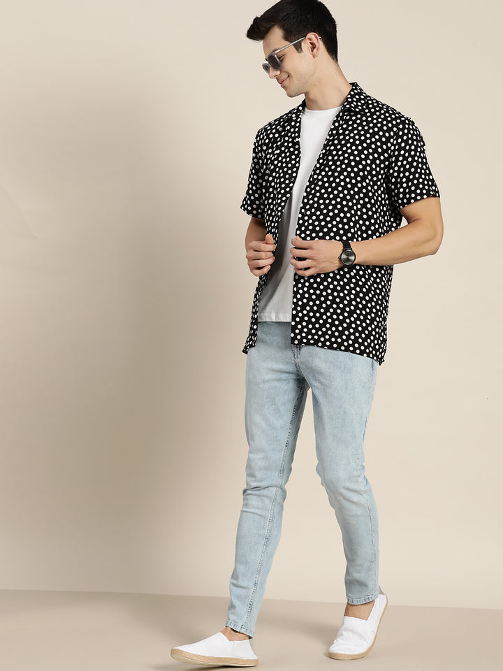 Men Black & White Prints Viscose Rayon Relaxed Fit Casual Resort shirt
