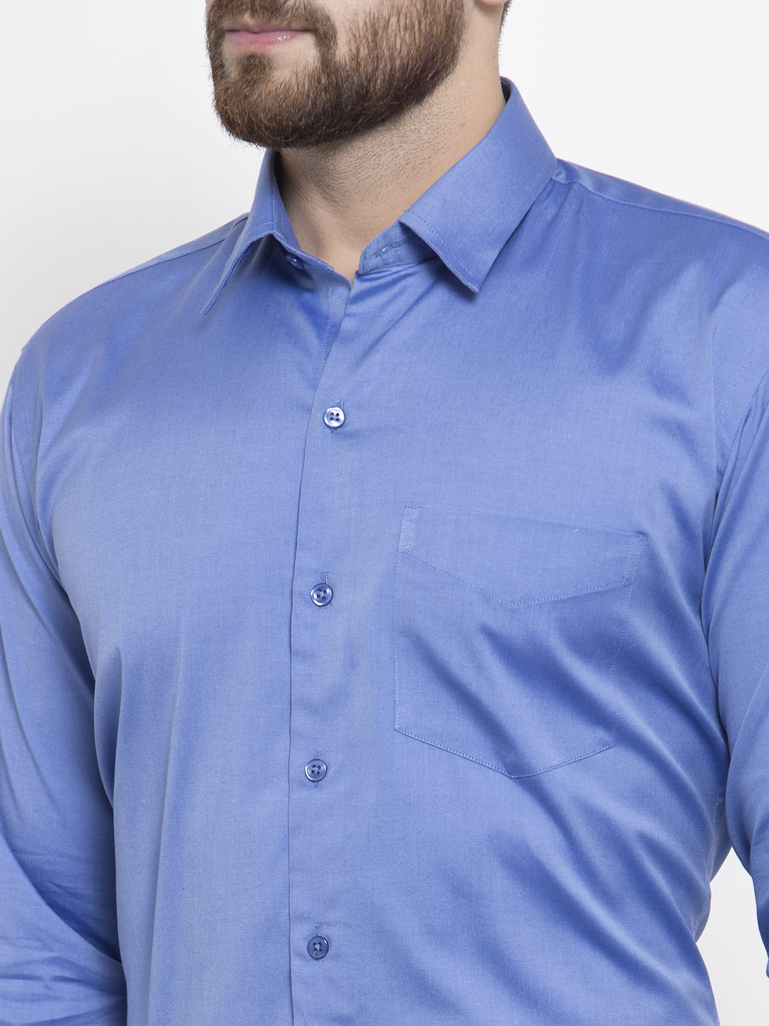 Men Blue Pure Cotton Solid Slim Fit Formal Shirt