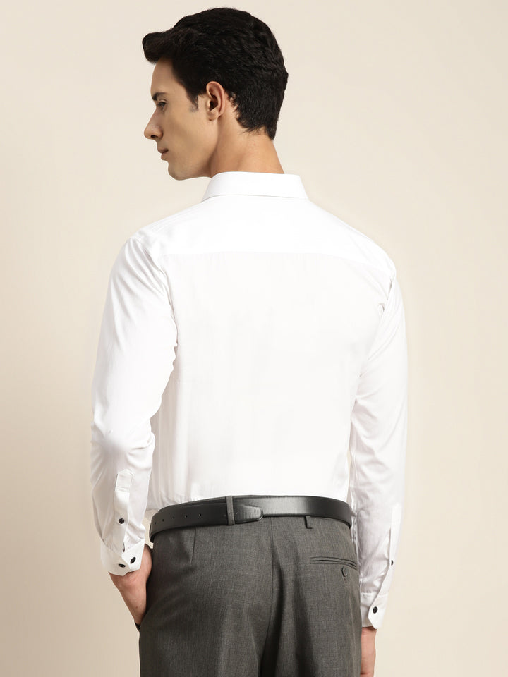 Men White Solid Pure Cotton Slim Fit Formal Shirt