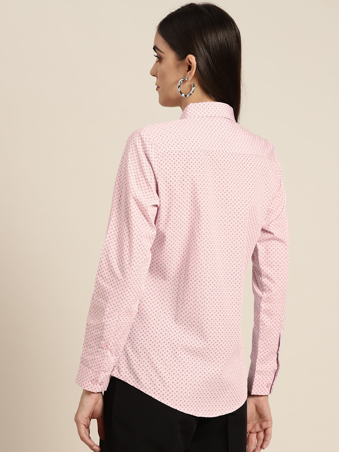 Women Pink Prints Pure Cotton Slim Fit Formal Shirt