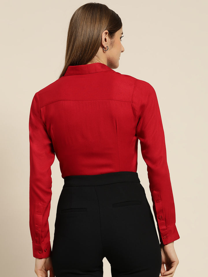 Women Red Solid Viscose Rayon Regular Fit Formal Shirt