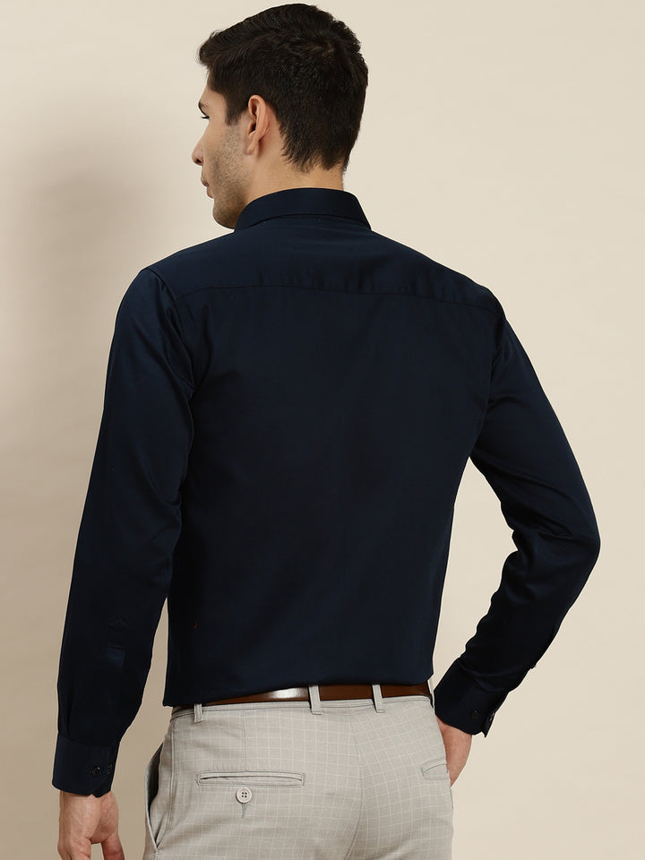 Men Navy Solid Pure Cotton Slim Fit Formal Shirt