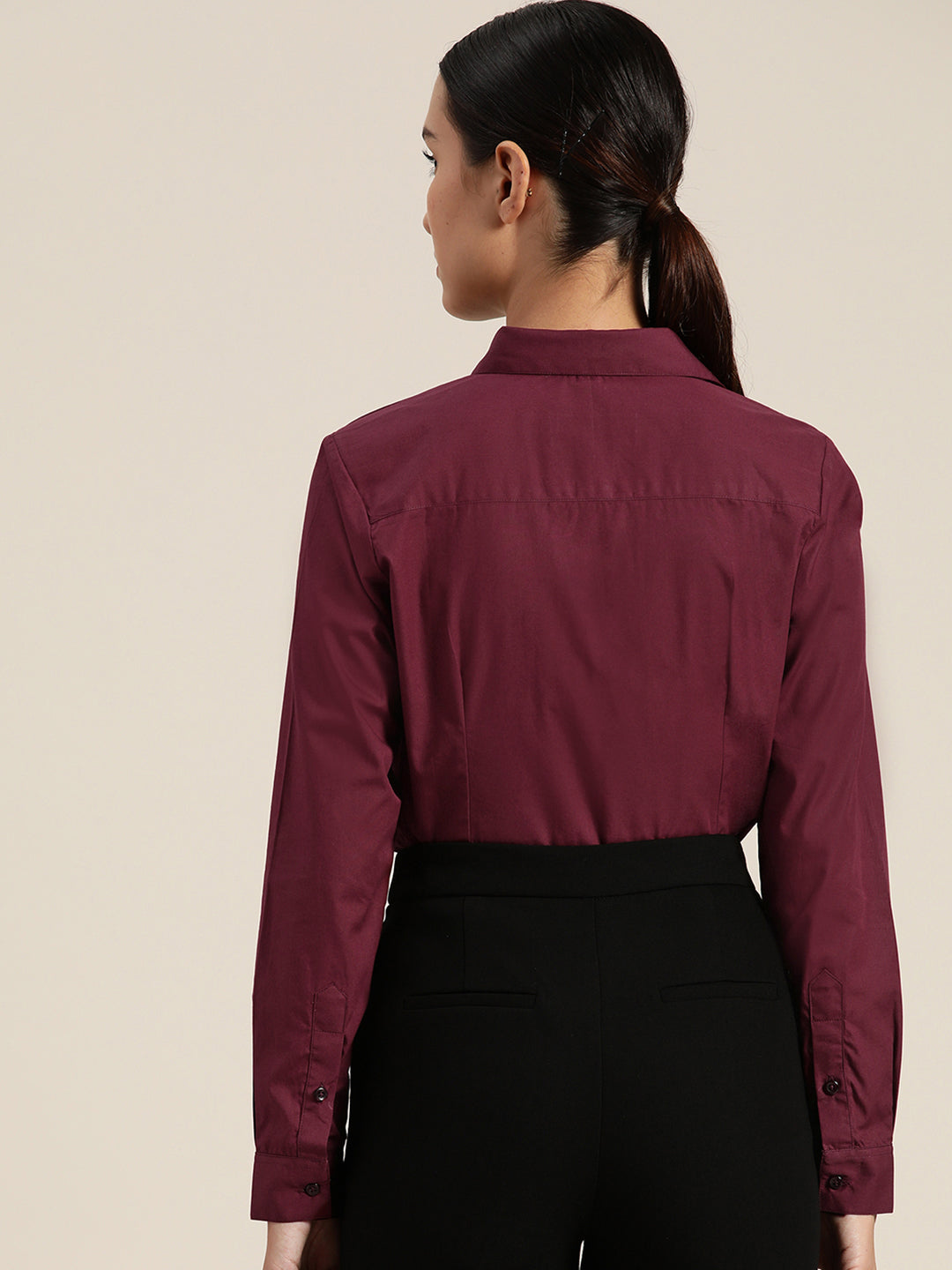 Women Wine Solid Pure Cotton Regular Fit Formal Shirt