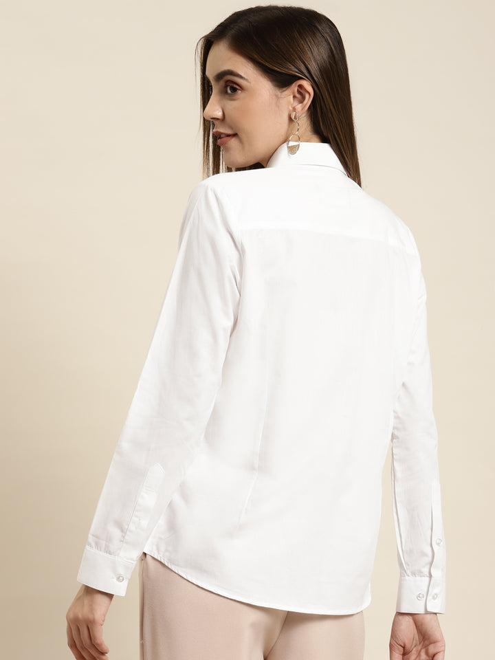 Women White Solid Pure Cotton Regular Fit Formal Shirt