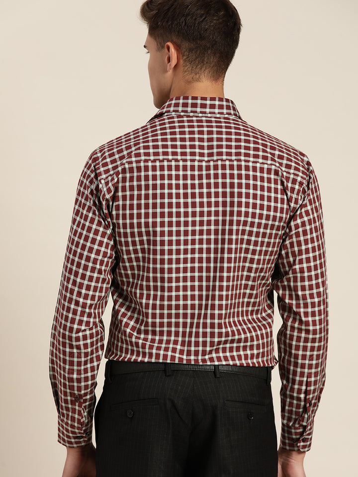 Men Maroon & Green Checks Pure Cotton Slim Fit Formal Shirt
