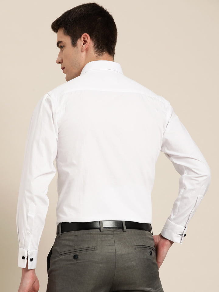 Men White Solid Slim Fit Pure Cotton French Cuff Formal Shirt