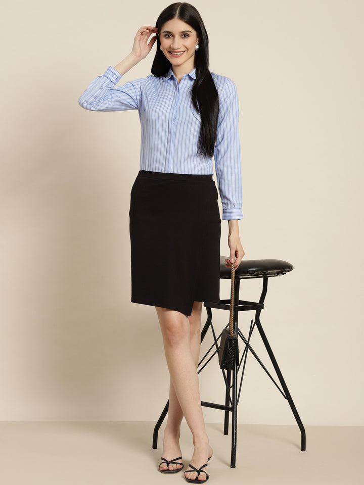 Women Blue Striped Cotton Rich Slim Fit Formal Shirt