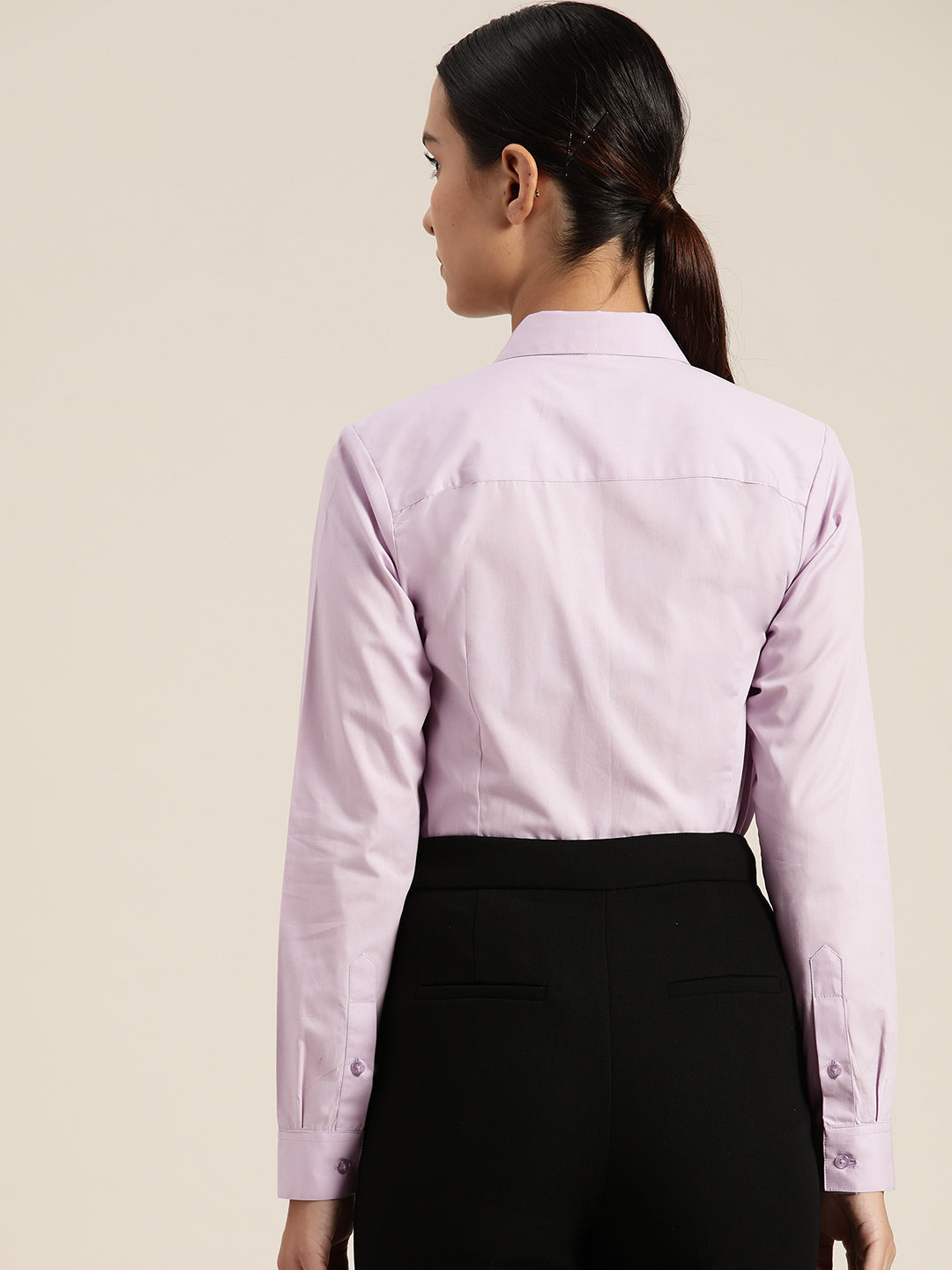 Women Lavender Solid Pure Cotton Regular Fit Formal Shirt