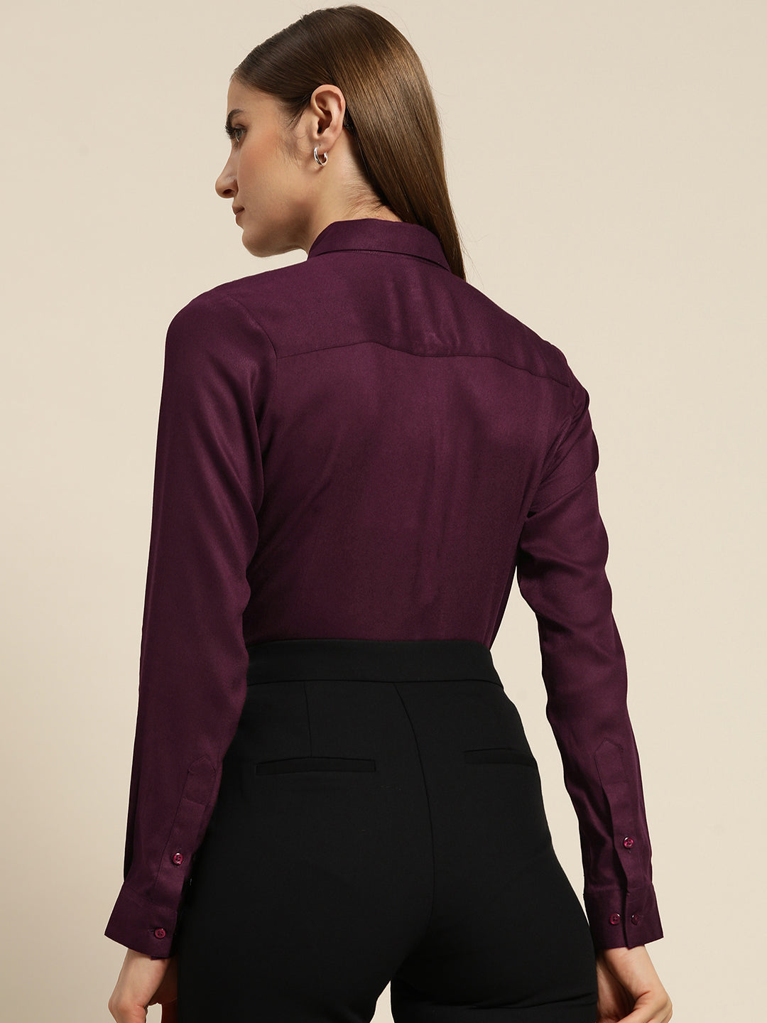 Women Maroon Solid Viscose Rayon Regular Fit Formal Shirt