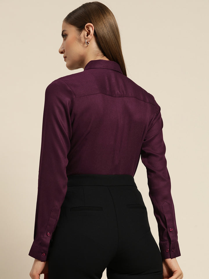 Women Maroon Solid Viscose Rayon Regular Fit Formal Shirt