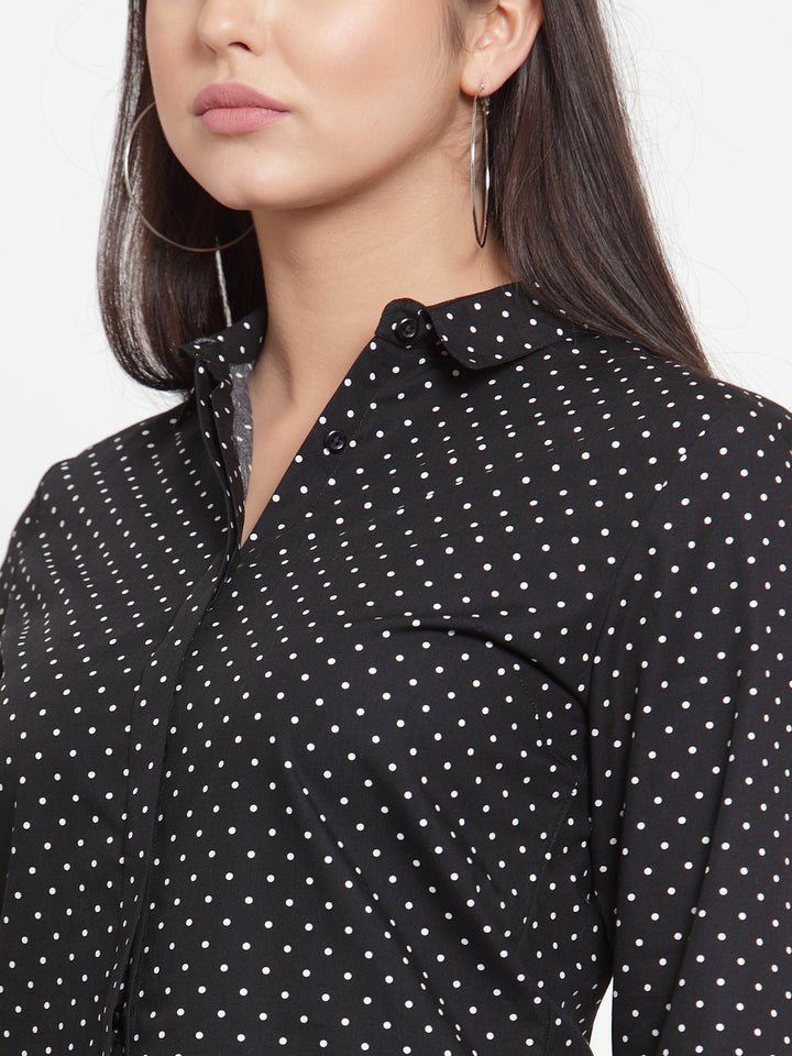 Women Black Pure Cotton Printed Slim Fit Formal Shirt