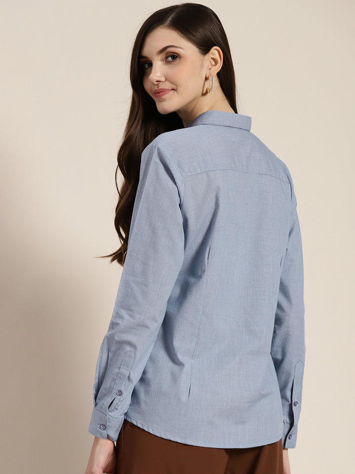 Women Blue Checked Pure Cotton Regular Fit Formal Shirt