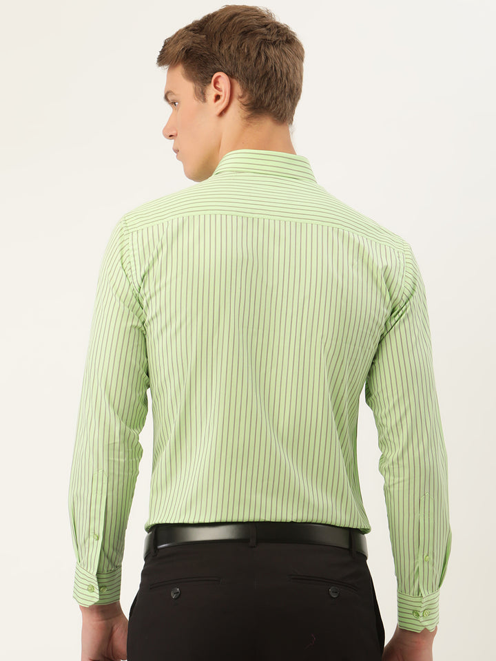 Men Green Stripes Pure Cotton Slim Fit Formal Shirt