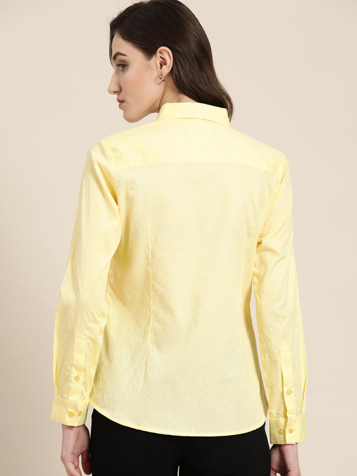 Women Lemon Solid Pure Cotton Regular Fit Formal Shirt