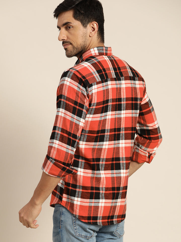 Men Red & Black Checked Pure Cotton Slim Fit Casual Shirt