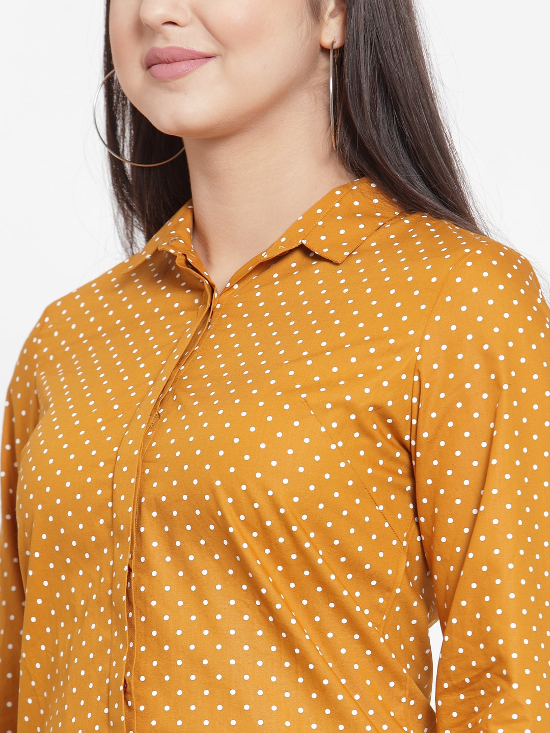 Women Mustard Pure Cotton Printed Slim Fit Formal Shirt