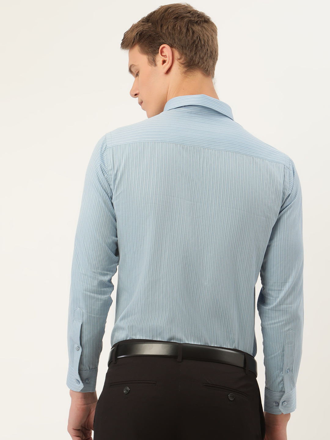 Men Blue Stripes Pure Cotton Slim Fit Formal Shirt