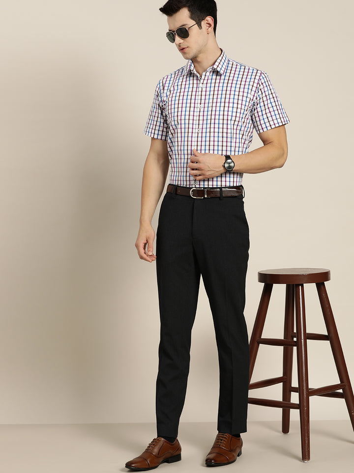 Men White & Blue Checks Pure Cotton Slim Fit Formal Shirt