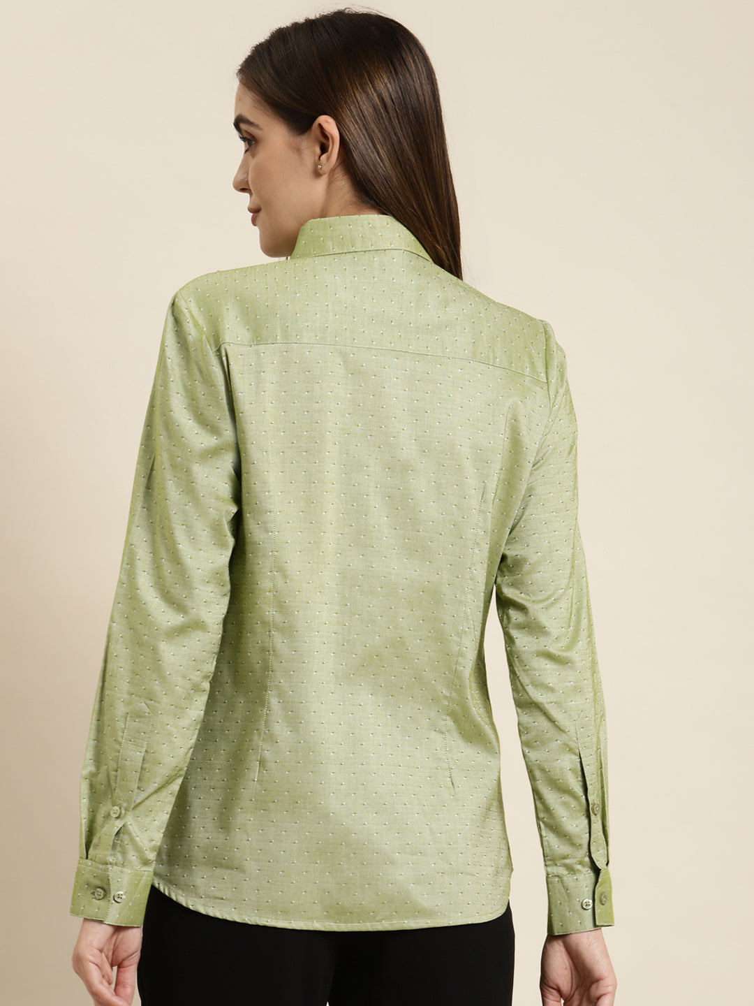 Women Green Solid Pure Cotton Regular Fit Formal Shirt