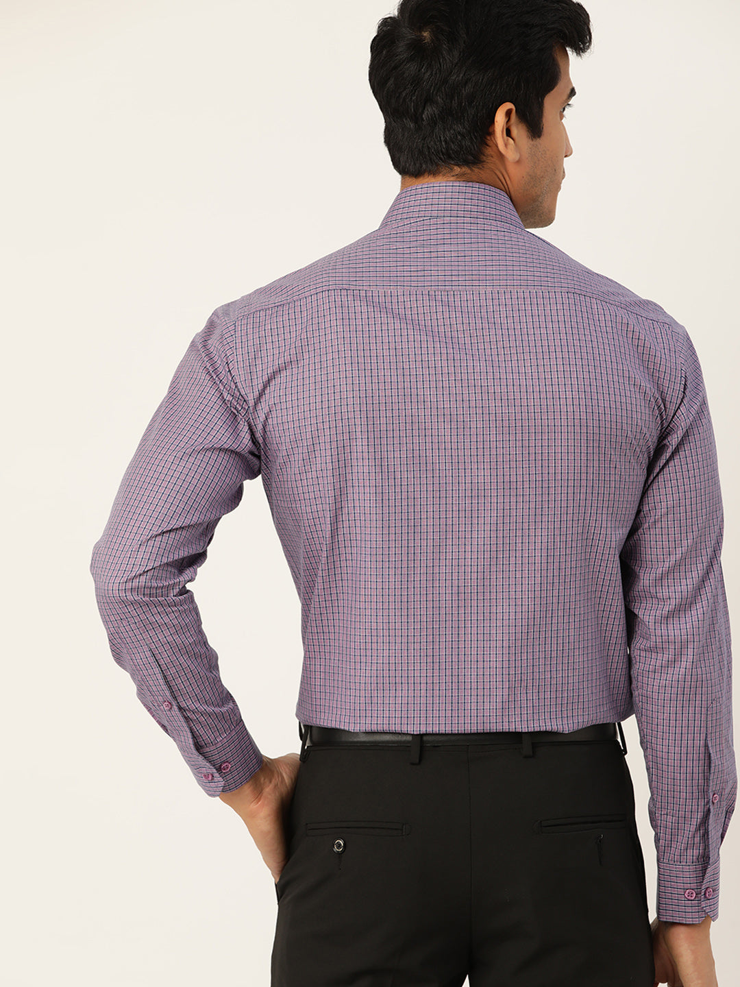 Men Purple Checks Pure Cotton Slim Fit Formal Shirt