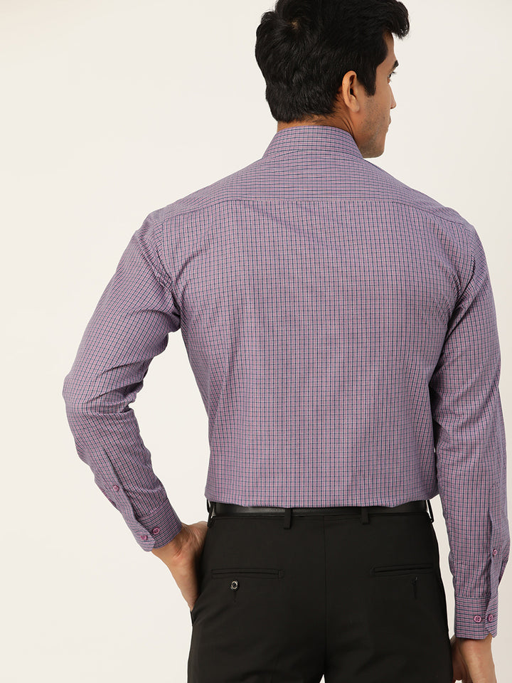 Men Purple Checks Pure Cotton Slim Fit Formal Shirt