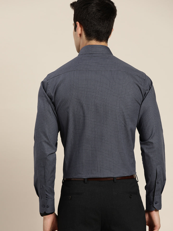 Men Grey Checks Pure Cotton Slim Fit Formal Shirt