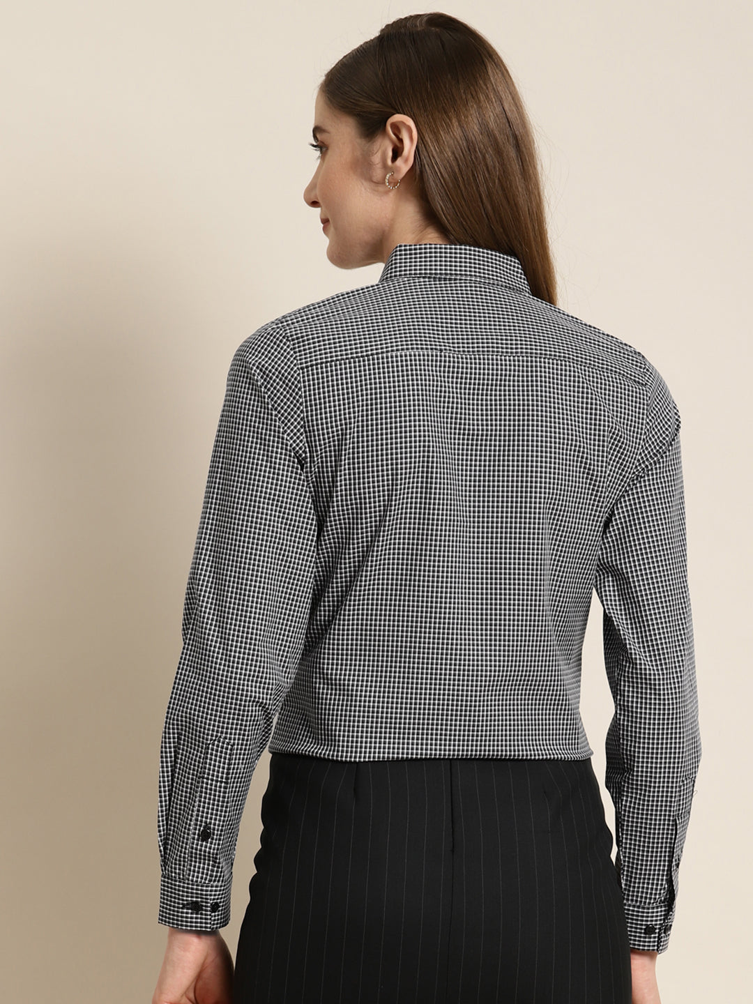 Women Grey Checked Pure Cotton Slim Fit Formal Shirt