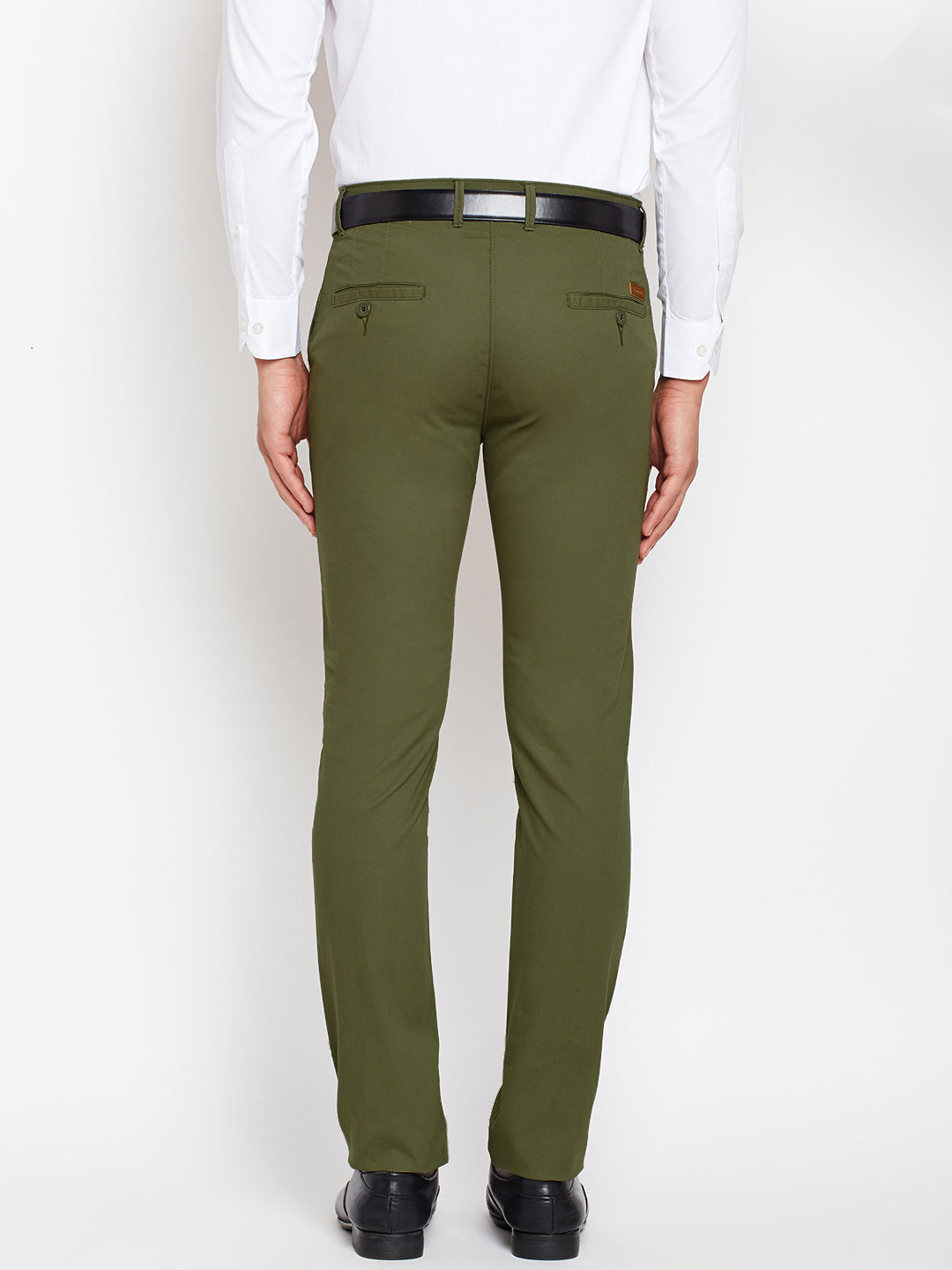 Men Green Pure Cotton Solid Slim Fit Casual Trouser