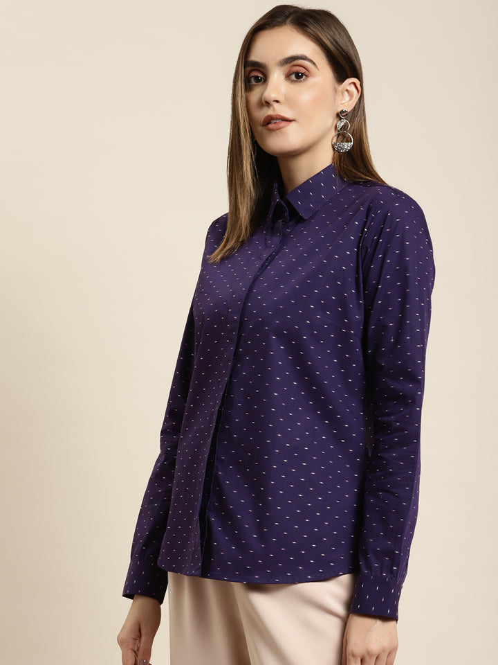 Women Purple Solid Pure Cotton Regular Fit Formal Shirt
