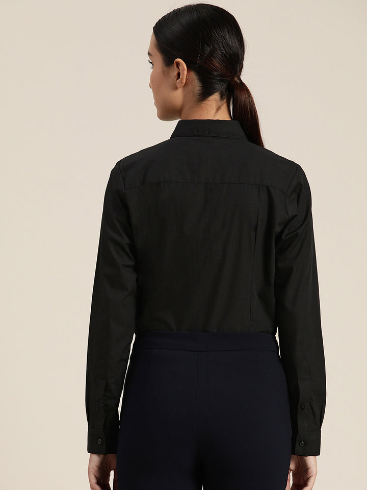 Women Black Solid Pure Cotton Regular Fit Formal Shirt