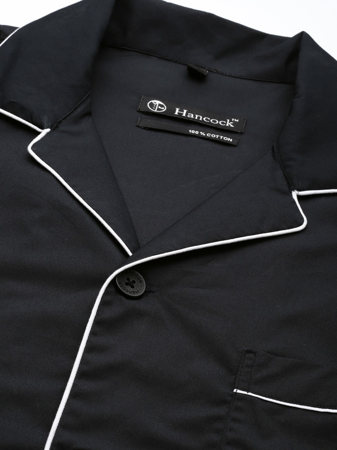 Men Black Solids Pure Cotton Regular Fit Night Wear Night Suit