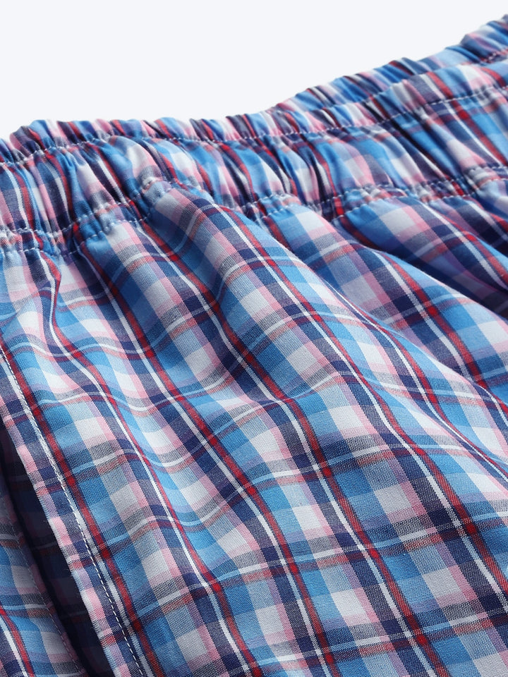 Men Blue & White Checks Pure Cotton Regular Fit Night Wear Night Suit