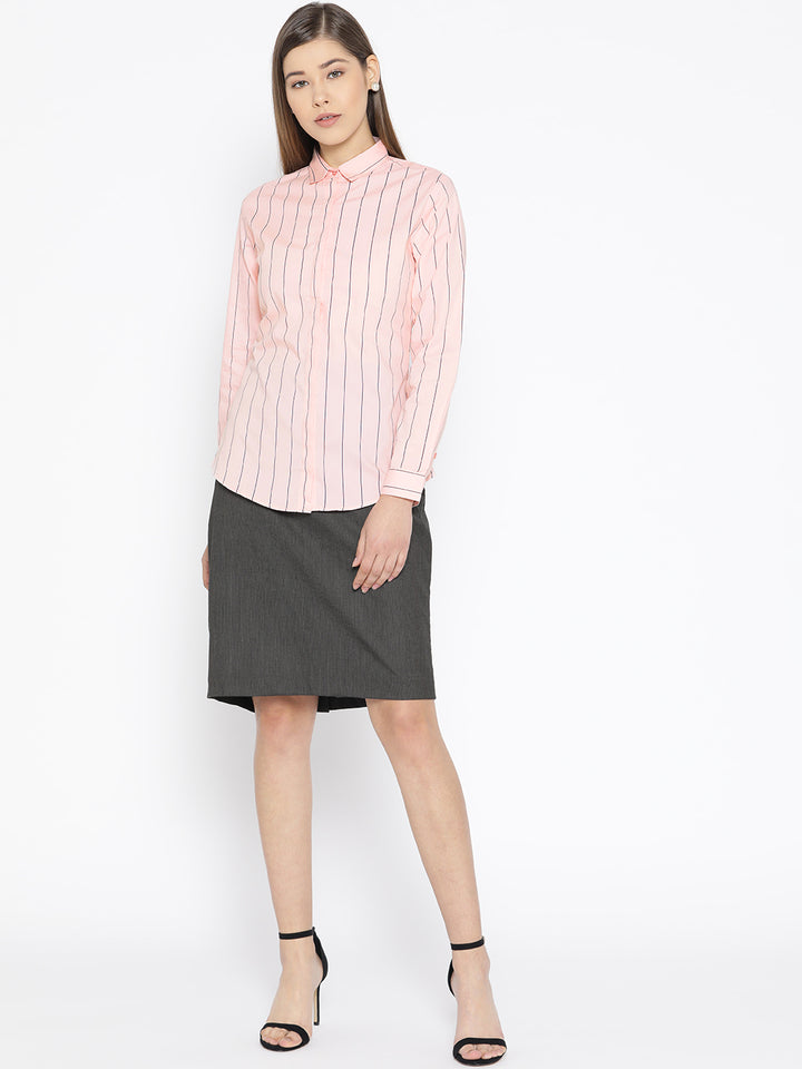 Women Pink Pure Cotton Striped Slim Fit Formal Shirt