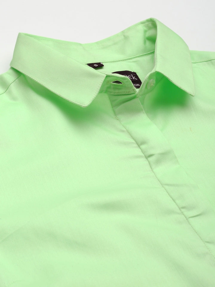 Women Green Solid Pure Cotton Satin Slim Fit Formal Shirt