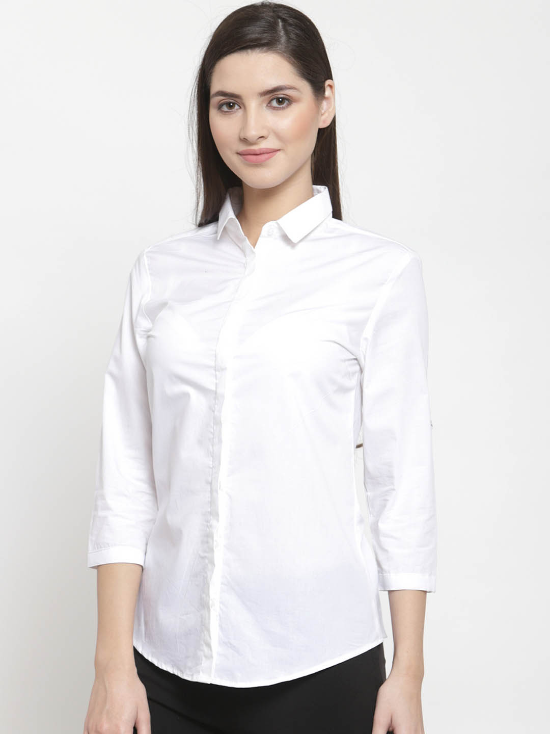 Women White Pure Cotton Solid Slim Fit Formal Shirt