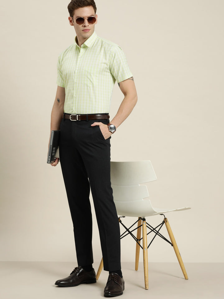 Men Green Checks Cotton Rich Slim Fit Formal Shirt